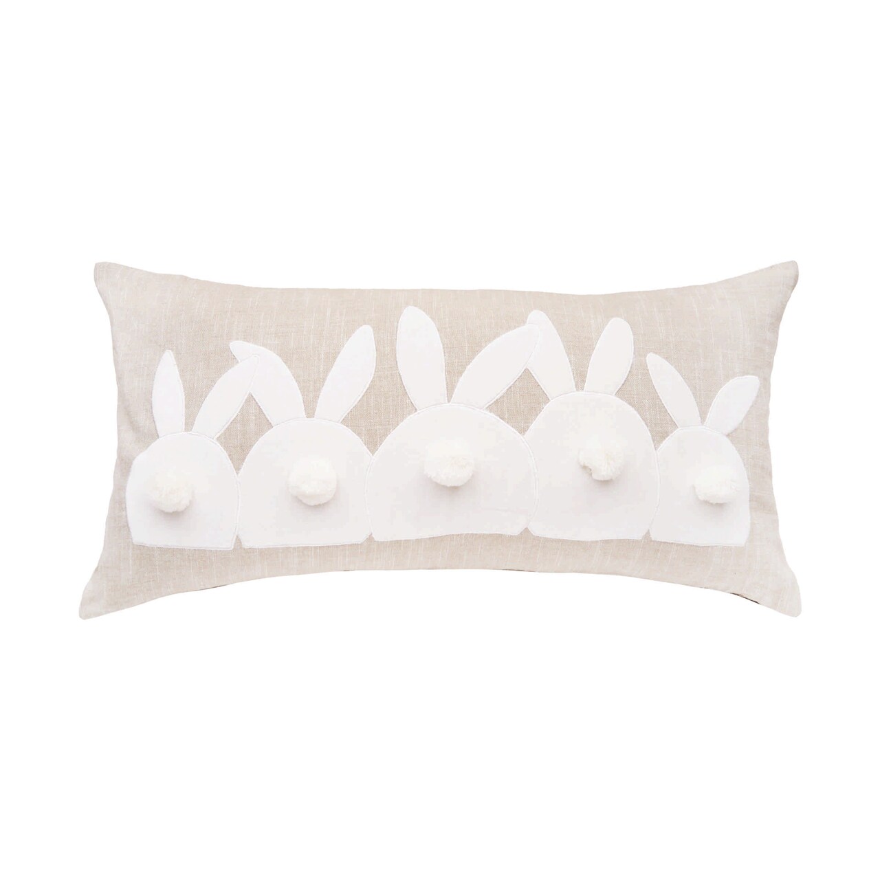 Easter White Bunny Bums w/ Tufted Tails Accent Pillow, 12" x 24"